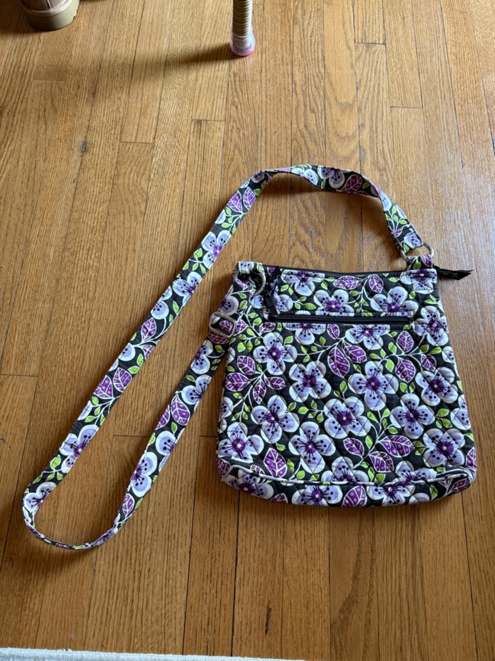 Vera Bradley Plum Petals Quilted Hipster Crossbody Bag Adjustable Strap Purse